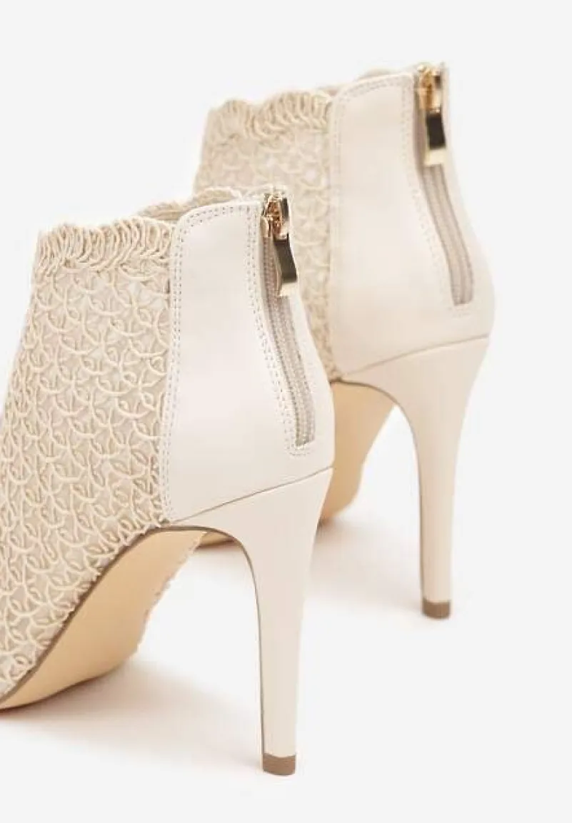 Jasnobeżowe Eleganckie Ażurowe Sandały Vices na Szpilce Nelithin