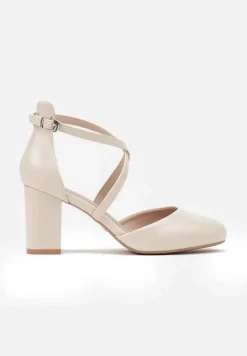 Jasnobeżowe Eleganckie Czółenka z Ozdobnymi Paseczkami na Krzyż z Klamerką Vaitaelle