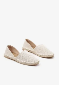 Jasnobeżowe Espadryle Ozdobione Wyciętą Cholewką i Plecionką Wommea