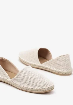 Jasnobeżowe Espadryle Ozdobione Wyciętą Cholewką i Plecionką Wommea