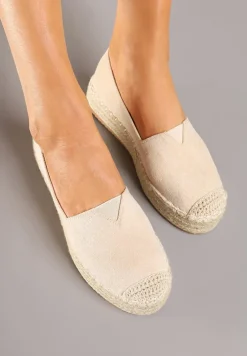Jasnobeżowe Espadryle z Imitacji Zamszu na Platformie z Jutowej Plecionki Mirrona