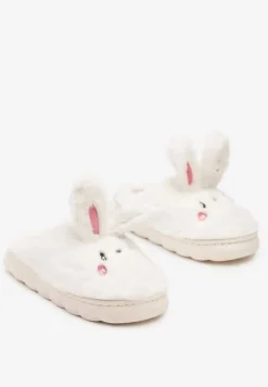 Jasnobeżowe Futrzane Kapcie Vices na Platformie z Tłoczeniem w Stylu Królika Adarevia