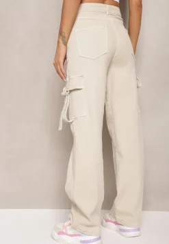 Jasnobeżowe Jeansy Bojówki z Kieszeniami Wendes