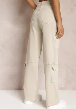Jasnobeżowe Jeansy Cargo z Szeroką Nogawką Renesme