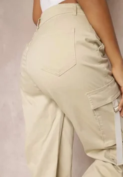 Jasnobeżowe Jeansy Cargo z Kieszeniami i Taśmami Vinlis