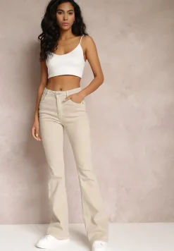 Jasnobeżowe Jeansy Dzwony Bawełnanie Briris
