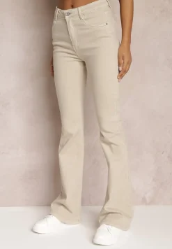 Jasnobeżowe Jeansy Dzwony Bawełnanie Briris