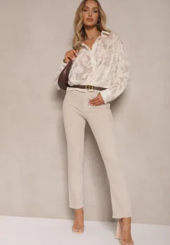 Jasnobeżowe Jeansy z Bawełny w Klasycznym Stylu Allivine
