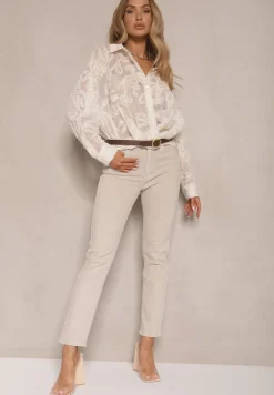 Jasnobeżowe Jeansy z Bawełny w Klasycznym Stylu Allivine