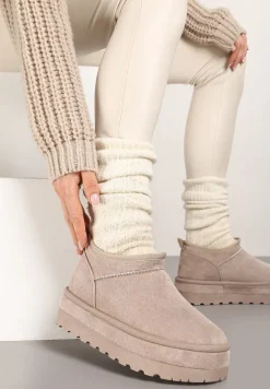 Jasnobeżowe Krótkie Śniegowce Vices z Ozdobną Lamówką Olfedi