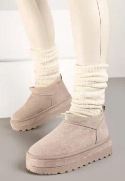 Jasnobeżowe Krótkie Śniegowce Vices z Ozdobną Lamówką Olfedi