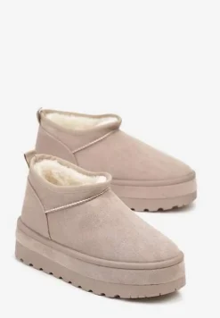 Jasnobeżowe Krótkie Śniegowce Vices z Ozdobną Lamówką Olfedi