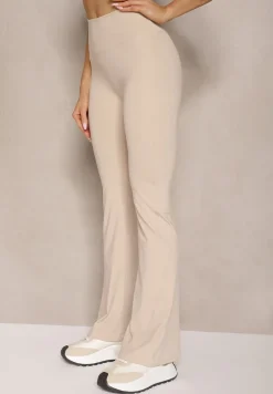 Jasnobeżowe Legginsy Dzwony High Waist Orruvana