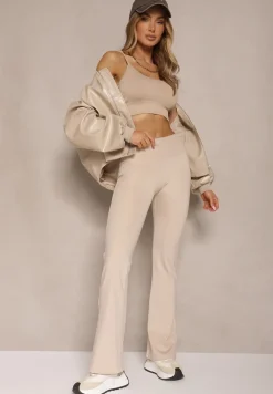 Jasnobeżowe Legginsy Dzwony High Waist Orruvana