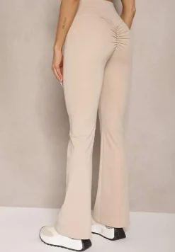 Jasnobeżowe Legginsy Dzwony High Waist Orruvana