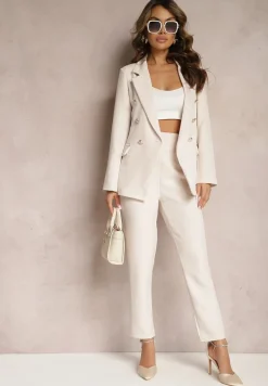 Jasnobeżowe Materiałowe Spodnie Regular Pivolia