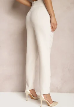 Jasnobeżowe Materiałowe Spodnie Regular Pivolia