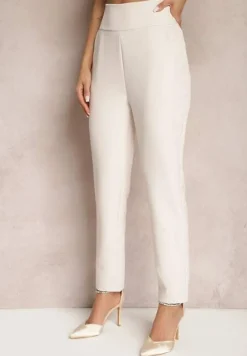 Jasnobeżowe Materiałowe Spodnie Regular Pivolia
