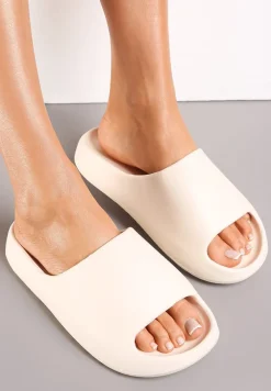 Jasnobeżowe Piankowe Klapki z Grubą Podeszwą i Szerokim Paskiem Zamila