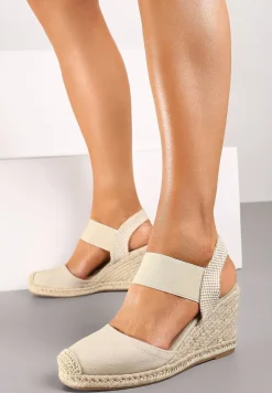 Jasnobeżowe Sandały Espadryle na Plecionym Koturnie Batulia