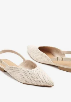 Jasnobeżowe Sandały na Płaskiej Podeszwie Typu Slingback z Ażurową Cholewką Florabia