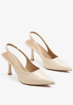 Jasnobeżowe Sandały na Szpilce Slingback Falithra