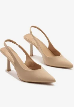 Jasnobeżowe Sandały ze Spiczastym Noskiem na Szpilce Korienne