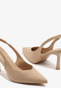 Jasnobeżowe Sandały ze Spiczastym Noskiem na Szpilce Korienne