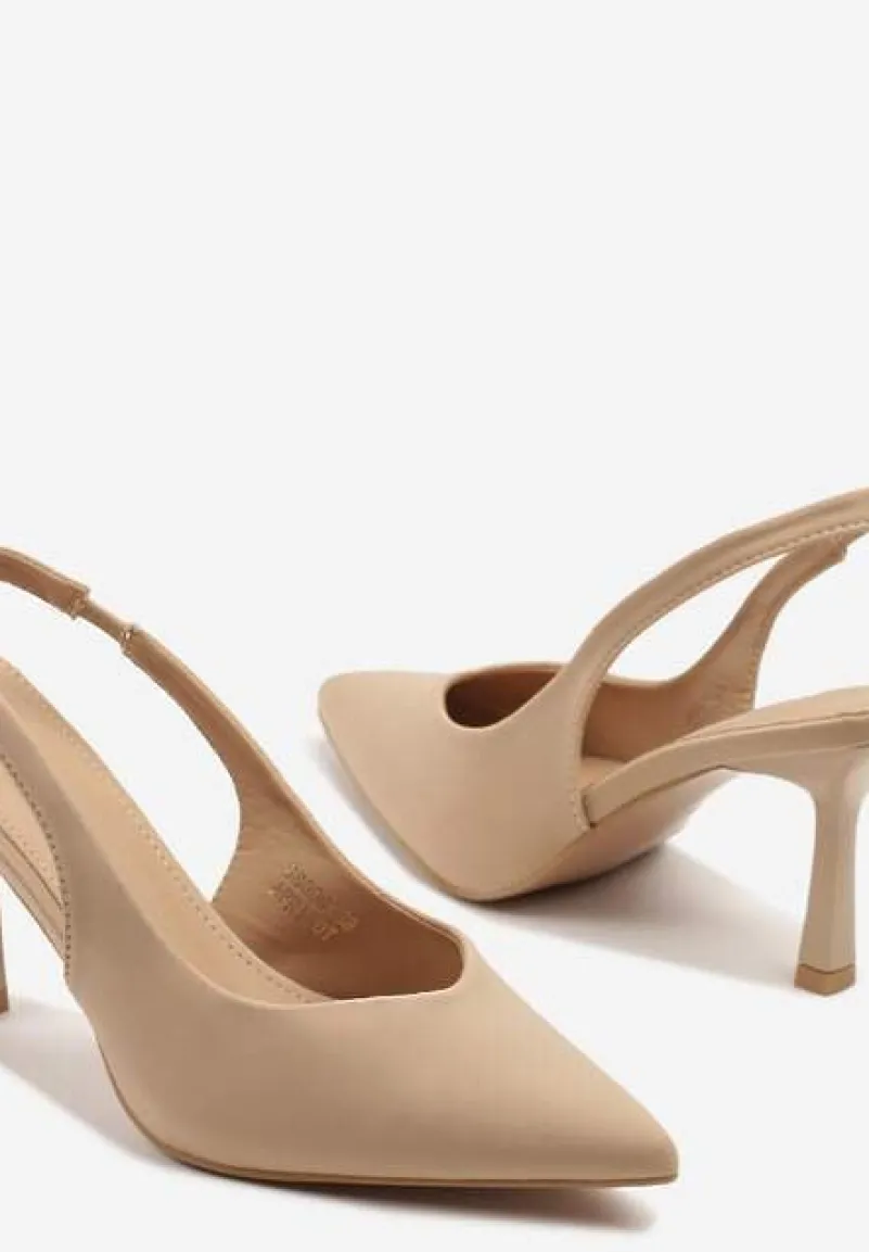 Jasnobeżowe Sandały ze Spiczastym Noskiem na Szpilce Korienne