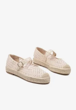 Jasnobeżowe Siateczkowe Espadryle na Podeszwie z Juty Zapinane na Sprzączkę Geniffia