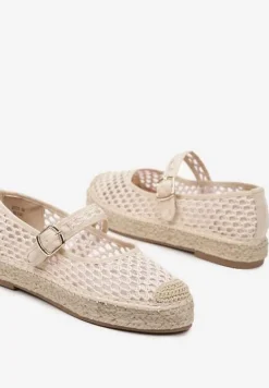 Jasnobeżowe Siateczkowe Espadryle na Podeszwie z Juty Zapinane na Sprzączkę Geniffia