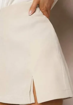 Jasnobeżowe Spódnico-Szorty High Waist Zapinane na Suwak Efinae