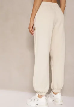 Jasnobeżowe Spodnie Dresowe Joggery z Bawełny Falaniela