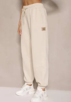 Jasnobeżowe Spodnie Dresowe Joggery z Bawełny Falaniela