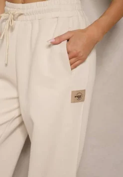 Jasnobeżowe Spodnie Dresowe Joggery z Bawełny Falaniela