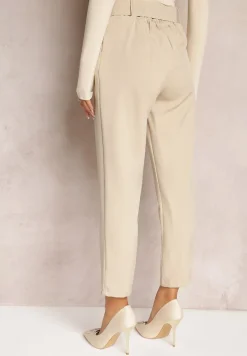 Jasnobeżowe Spodnie z Paskiem Eudea