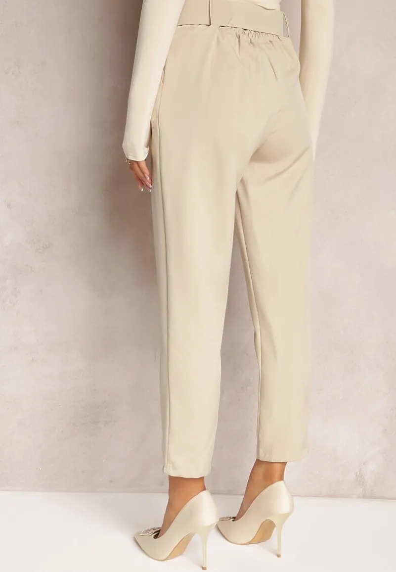Jasnobeżowe Spodnie z Paskiem Eudea