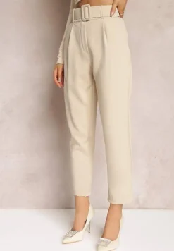 Jasnobeżowe Spodnie z Paskiem Eudea