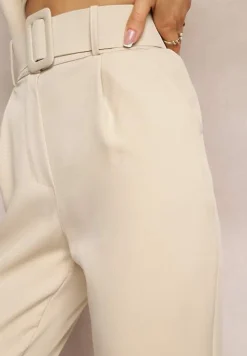 Jasnobeżowe Spodnie z Paskiem Eudea