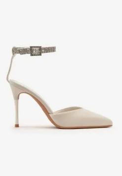 Jasnobeżowe Szpilki z Paskiem Wokół Kostki Zdobiony Cyrkoniami Faeillna