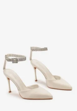 Jasnobeżowe Szpilki z Paskiem Wokół Kostki Zdobiony Cyrkoniami Faeillna