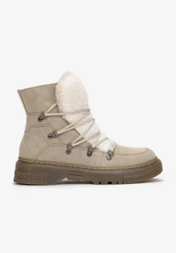 Jasnobeżowe Traperki z Futrzanym Językiem Florica