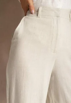 Jasnobeżowe Wiskozowe Spodnie z Lnem z Szerokimi Nogawkami Lomera