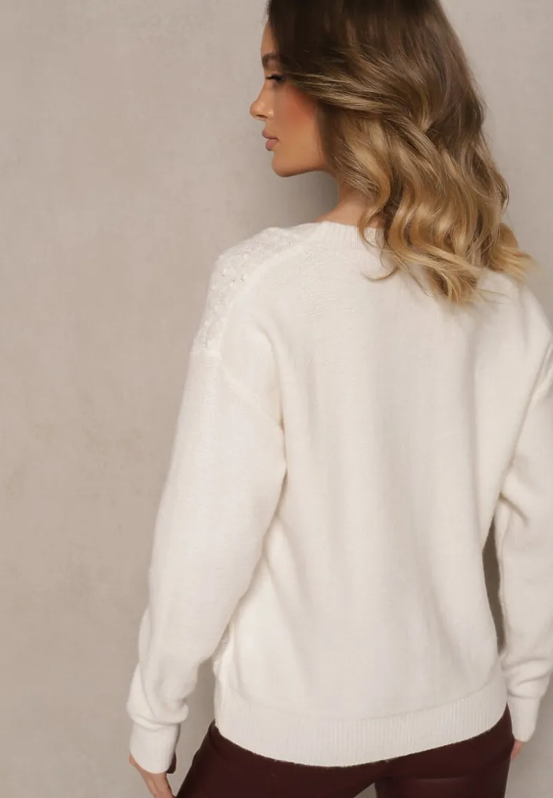 Jasnobeżowy Ażurowy Kardigan na Guziki Nolila