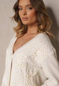 Jasnobeżowy Ażurowy Kardigan na Guziki Nolila