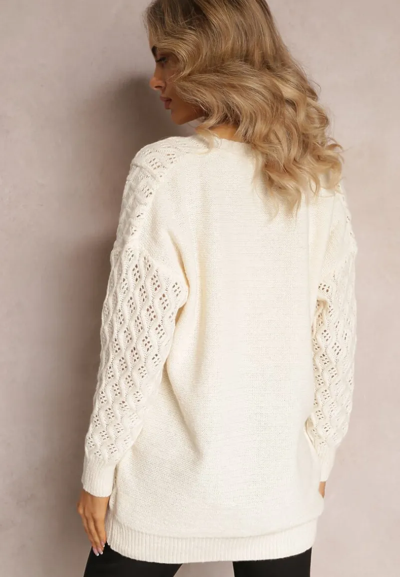 Jasnobeżowy Ażurowy Kardigan na Guziki Oreitha