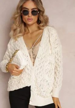 Jasnobeżowy Ażurowy Kardigan na Guziki Oreitha