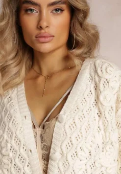 Jasnobeżowy Ażurowy Kardigan na Guziki Oreitha