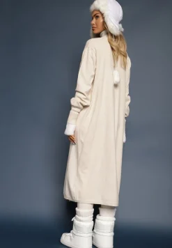 Jasnobeżowy Casualowy Długi Kardigan z Dodatkiem Bawełny i Wiskozy Meralei