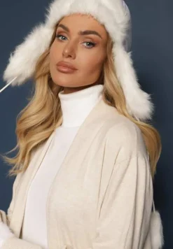 Jasnobeżowy Casualowy Długi Kardigan z Dodatkiem Bawełny i Wiskozy Meralei